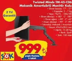 TWİSTED MİNDS TM-45-C06 MEKANİK AMORTİSÖRLÜ MONİTÖR KOLU TWİSTED MİNDS TM-45-C06 MEKANİK AMORTİSÖRLÜ MONİTÖR KOLU